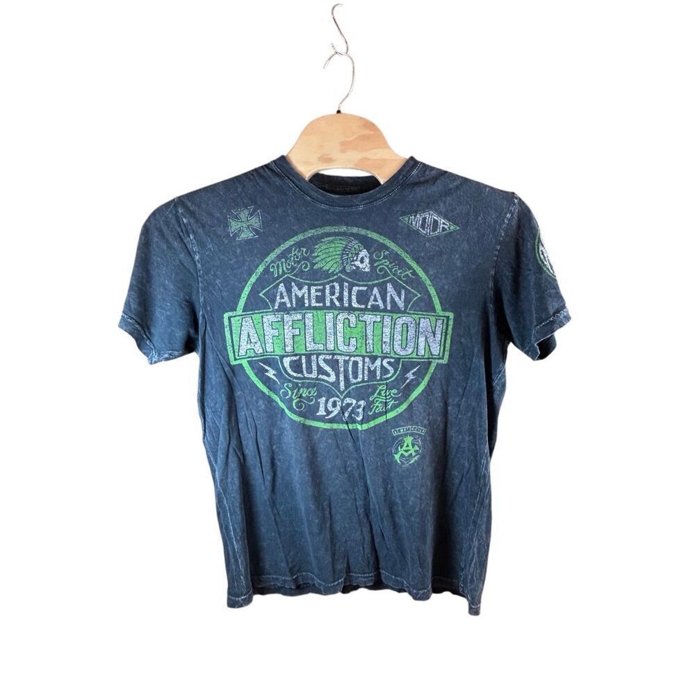 Vintage Affliction Mens XL Distressed Spell Out Skull MMA Fighting T-Shirt